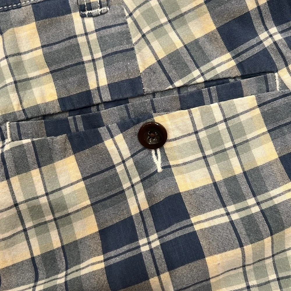 J. Crew Blue & White Plaid Flat Front Cotton Shorts Size 35 Casual Preppy